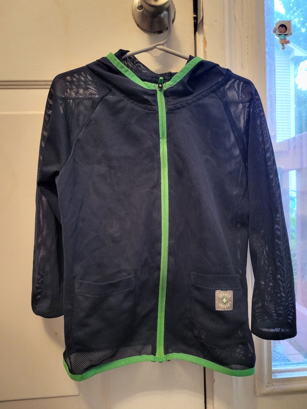 Insect Shield mosquito Repellantids Navy Mesh Hooded Zip Jacket with Green Trim